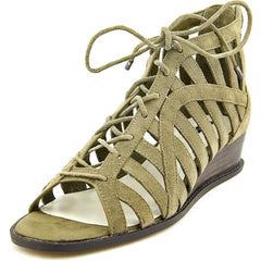 BCBG Generation Madeya Green Suede Open Tie Tie Lace Up Wedge Gladiator Sandals