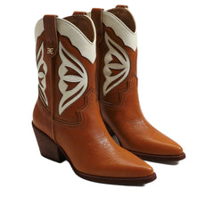 Sam Edelman Wynne Deep Saddle Leather Pull On Pointed Toe Western Ankle Boots