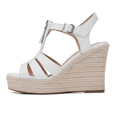 AIJIVOU Wedge White Platform Ankle Strap Open Toe Dress Wedge Heeled Sandals
