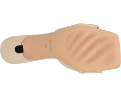 Nine West Knot 3 Dark Cream Slip On Squared Open Toe Kitten Heeled Sandals