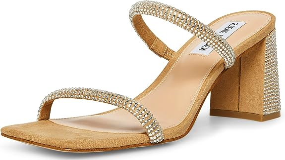 Steve Madden Lilah Rhinestone Double Straps Square Open Toe Block Heel Sandals