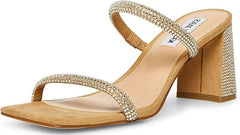 Steve Madden Lilah Rhinestone Double Straps Square Open Toe Block Heel Sandals