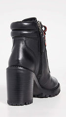 Sam Edelman Sade Black Block Heeled Closed Toe Lace Up Ankle Combat Boots