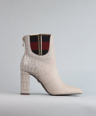 Cecelia New York Sanaz Bone Croc Color Side Flap Pointed Toe Zip Heel Boots