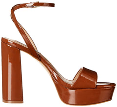 Steve Madden Lessa Cognac Patent Platform Ankle Strap Open Toe Dress Sandal Pump