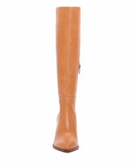 Vince Camuto Perintie Light Cognac Leather Pointed Toe Knee High Heel Dress Boot