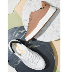 Sam Edelman Moxie Fashion Leather Lace-Up Platform Wedge Sneakers Almond Nude