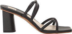 Dolce Vita Patsi Black Leather Slip On Squared Open Toe Block Heeled Sandals