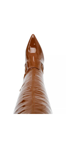 Steve Madden Vivee Cognac Patent Pointed Toe Stiletto Heel Over The Knee Boots