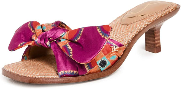 Sam Edelman Darcie Classic Orange Multi Square Open Toe Kitten Heel Slip On Mule