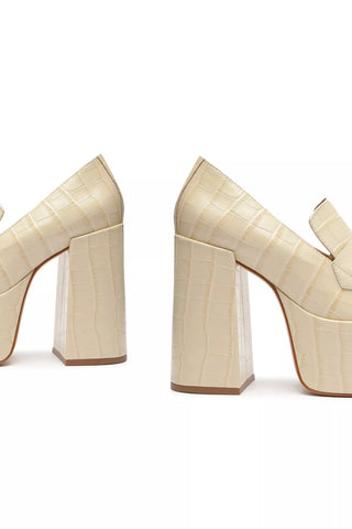 Schutz Viola Egg Shell Crocodile-Embossed Block High-Heeled Platforms Pumps