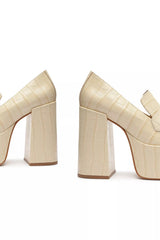 Schutz Viola Egg Shell Crocodile-Embossed Block High-Heeled Platforms Pumps
