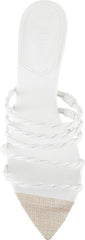 Schutz Lessie White Twisted Straps Slip On Open Toe Stiletto Mid Heel Sandals