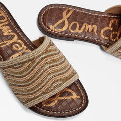 Sam Edelman Gallie Natural Multi Slip On Rounded Open Toe Flat Slides Sandals