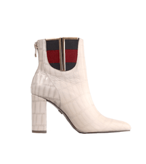 Cecelia New York Sanaz Bone Croc Color Side Flap Pointed Toe Zip Heel Boots