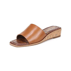 Sam Edelman Valery Saddle Cushioned Square Toe Slip On Leather Slide Sandals