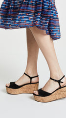 Schutz Heloise Black Suede Wedge Sandal Open Toe Cork Casual Platform Sandals