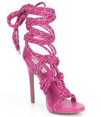 Steve Madden Fiore Pink Multi Strappy Open Toe Tie Up High Heeled Sandals