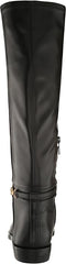 Sam Edelman Clive Black Leather Squared Toe Stacked Heel Knee High Fashion Boots
