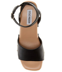 Steve Madden Ocala Black Leather Ankle Strap Squared Open Toe Platform Sandals