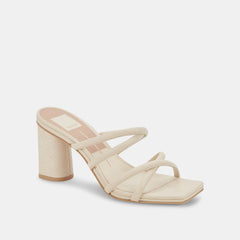 Dolce Vita Patsi Ivory Leather Slip On Squared Open Toe Block Heeled Sandals