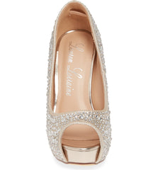 Lauren Lorraine Candy Nude Rhinestone High Platform Peep Toe Wedding Formal Pumps