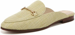 Sam Edelman Linnie Pistachio Chain Embellished Slip On Almond Toe Flat Mules