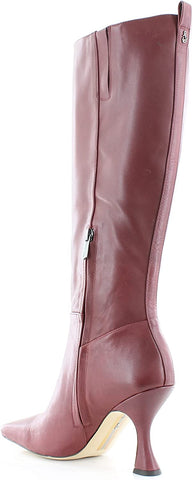 Sam Edelman Adi Bordeaux Spool Heel Squared Toe Zipper Leather Knee High Boots