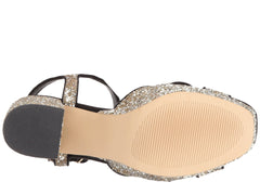 SHELLYS LONDON Annie Gold Glitter Embellished Chunky Heel Platform Sandal Pumps