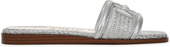 Sam Edelman Irina Silver Raffia Leather Squared Open Toe Flat Slides Sandals