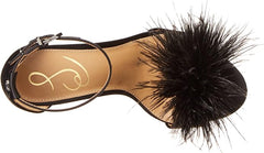 Sam Edelman Yaro Black Feather Ankle Strap Open Rounded Toe Block Heeled Sandals