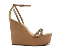 Schutz Loule Wedge Light Nude Platform Open Toe Ankle Strap Wedges Sandals