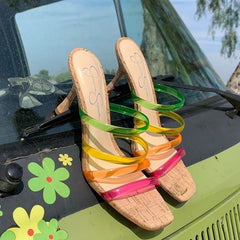 Jessica Simpson Oniela Slide Sandals Straps PINK COMBO Open Toe Mule Sandal