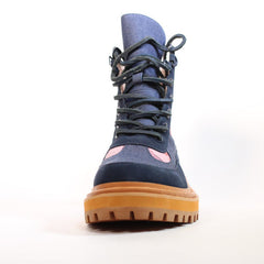 Cecelia New York Henry Denim Houndstooth Pattern Lace Up Rounded Toe Boots