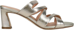 Cole Haan Alyse Gold Leather Round Open Toe Slip On Strappy Block Heeled Sandals