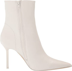 Steve Madden Elysia White Leather Stiletto Heel Pointed Toe Fashion Ankle Boots
