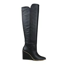 Cecelia New York Riley Knee High Leather Wedge Black Smooth Calf Western Boots