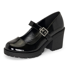 Chariot & Co Rush Black Patent Platform Mary Janes Loafer Ankle Strap Pumps 7