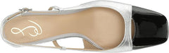Sam Edelman Tarra Soft Silver/Black Almond Toe Slingback Block Heeled Sandals