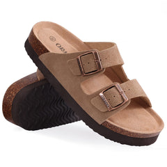 Orado Platform Apricot Suede Sandals Women Soft Cork Footbed Summer Slides