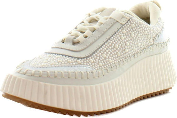 Dolce Vita Dolen Vanilla Pearls Lace Up Platform Low Top Wedge Fashion Sneakers
