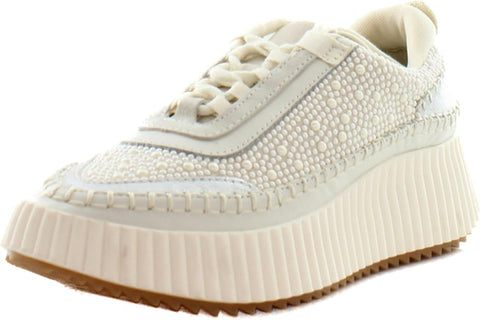 Dolce Vita Dolen Vanilla Pearls Lace Up Platform Low Top Wedge Fashion Sneakers