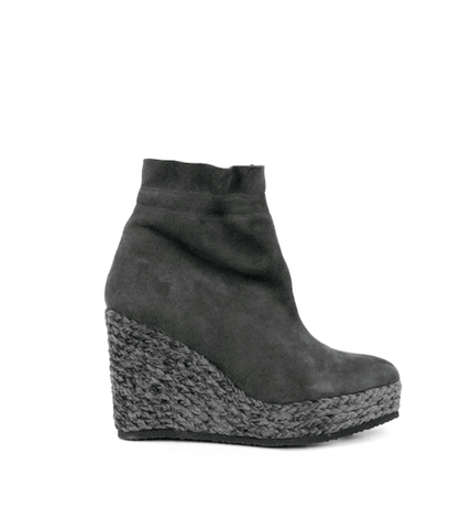Cecelia New York Megan Grey Suede Wedge Platform Braided Jute Elastic Hold Boots