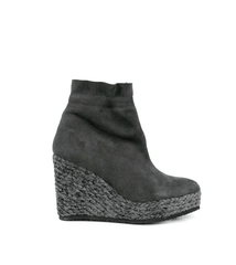 Cecelia New York Megan Grey Suede Wedge Platform Braided Jute Elastic Hold Boots