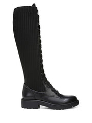 Sam Edelman Lila Black Lace Up Round Toe Block Heel Classic Tall Combat Boots