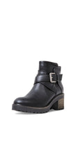 Steve Madden Vanessah Black Buckle Closure Rounded Toe Moto-Inspired Boots