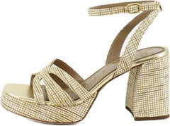 Sam Edelman Reese Sand Dune Multi Open Toe Beaded Ankle Strap Block Heel Sandals