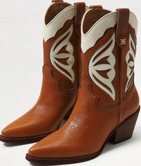 Sam Edelman Wynne Deep Saddle Leather Pull On Pointed Toe Western Ankle Boots