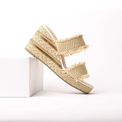 Cecelia New York Lady Platform Women Slip On Open Toe Heel Wedges Sandals