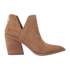 FISACE Womens Pointed Toe Stacked Mid Heel Ankle Boots V Cut Back Zipper Booties 8